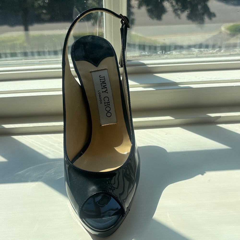 Jimmy Choo Glossy Black Slingback Heels
